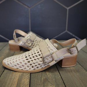 Womens Rag & Co Rosalie Beige Knit Chunky Block Sandal Off White Heels